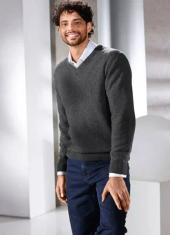 Unifarbener V-Pullover in 4 Farben