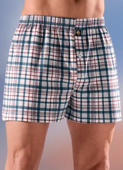 Viererpack Boxershorts, kariert, knöpfbarer Eingriff