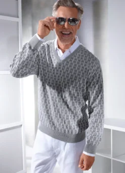 V-Pullover mit Strukturmuster in 3 Farben