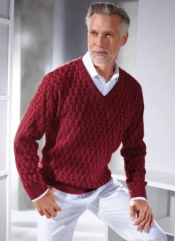 V-Pullover mit Strukturmuster in 3 Farben