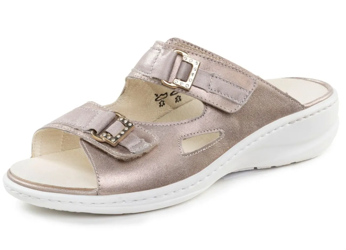 Waldläufer Pantolette mit Metallschmuck mit Glitzersteinchen