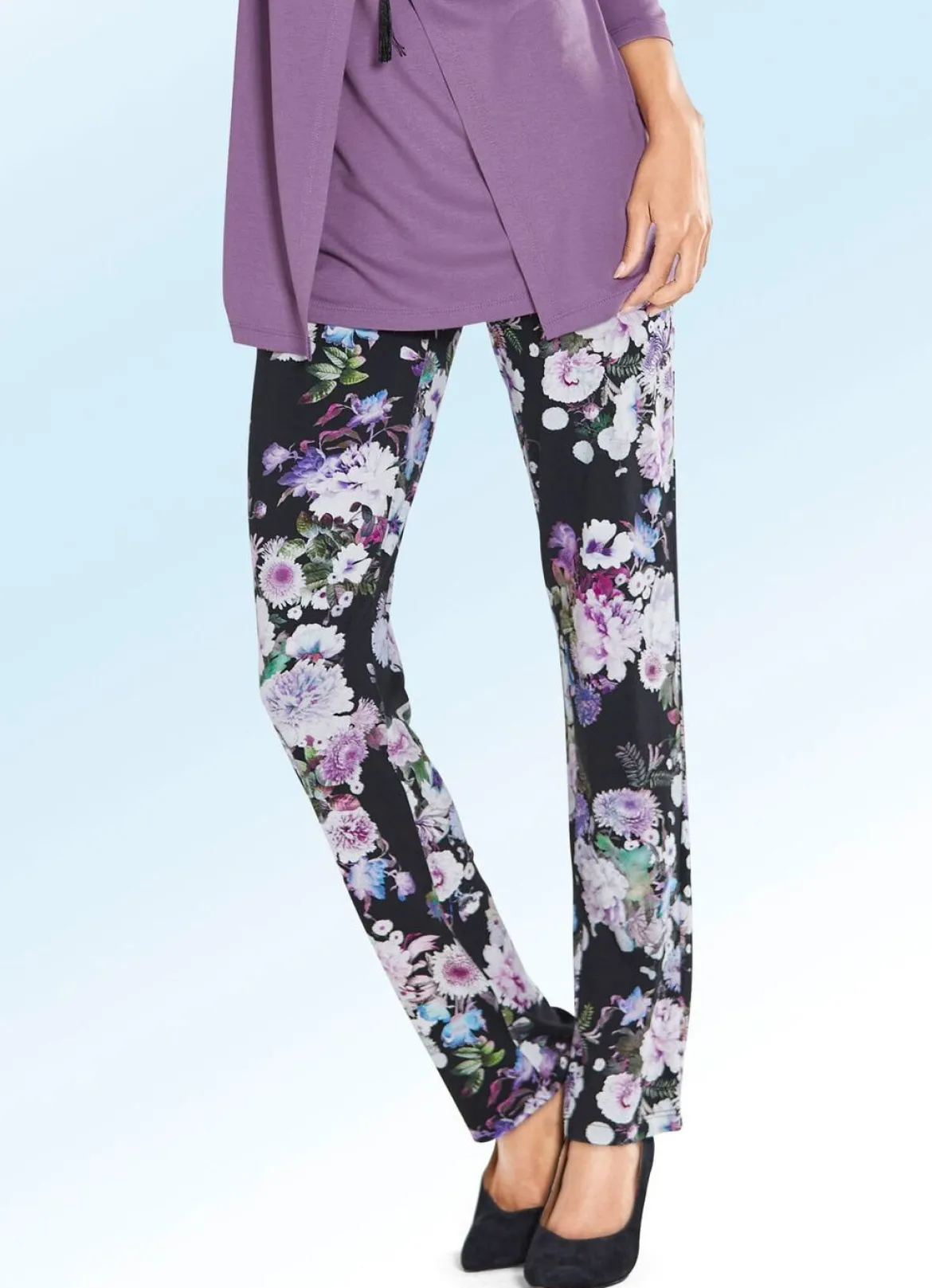 Weich, fließende Hose mit florale Dessinierung
