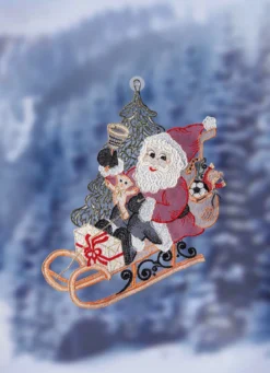 Weihnachtliches Fensterbild aus Plauener Spitze