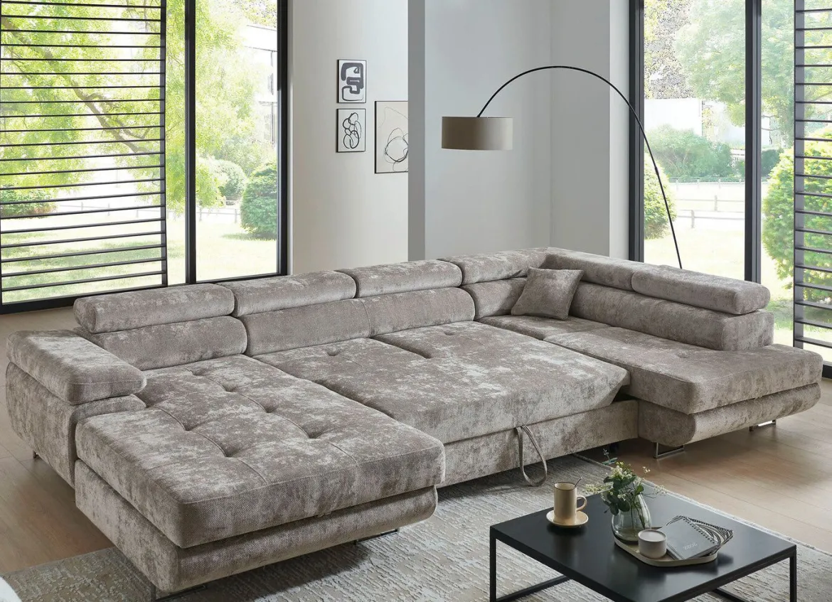 Wohnlandschaft mit Bettfunktion und Bettkasten